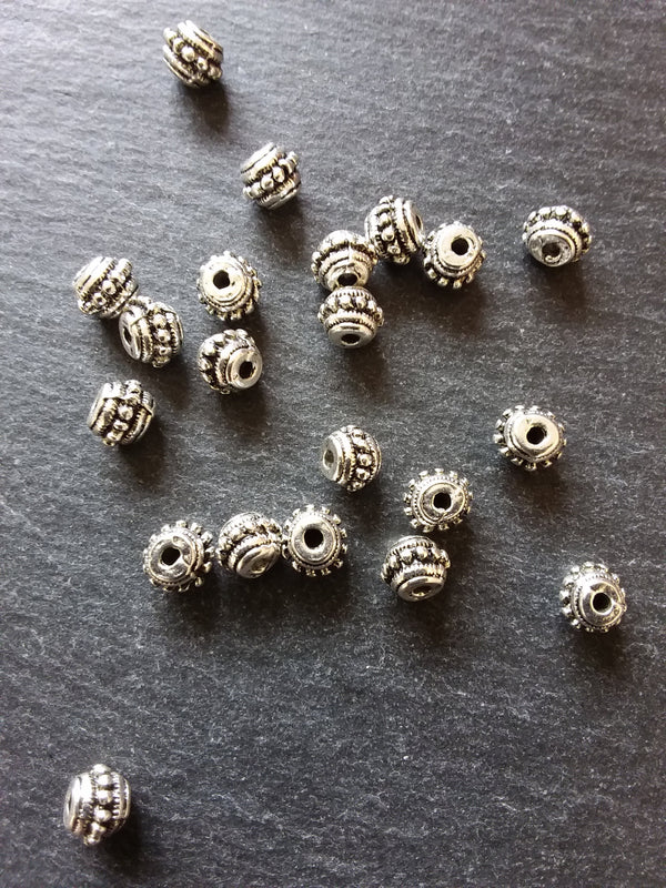 10 or 50 Bali Style Spacer Beads Antique Silver Tone 8x6mm Hole: 2.1mm
