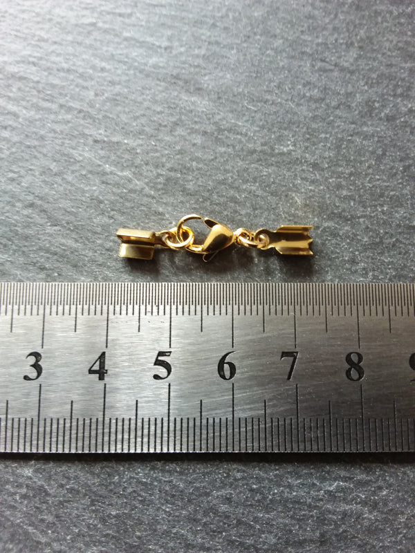 3 or 15 Gold Stainless Steel Folding Crimp End Sets for approx. 3mm Cord with Lobster Clasps