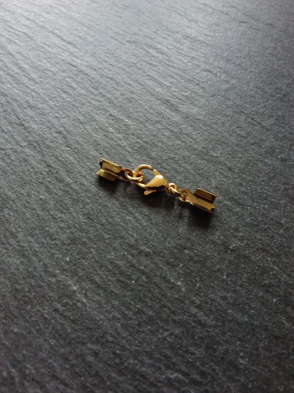 3 or 15 Gold Stainless Steel Folding Crimp End Sets for approx. 3mm Cord with Lobster Clasps