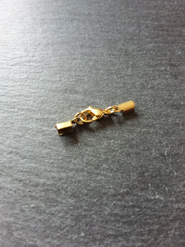3 or 15 Gold Stainless Steel Folding Crimp End Sets for approx. 3mm Cord with Lobster Clasps