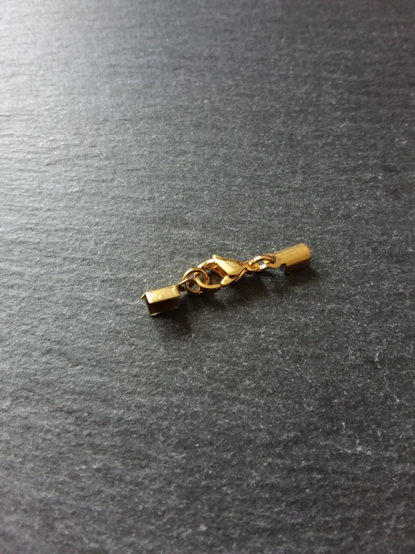 3 or 15 Gold Stainless Steel Folding Crimp End Sets for approx. 3mm Cord with Lobster Clasps