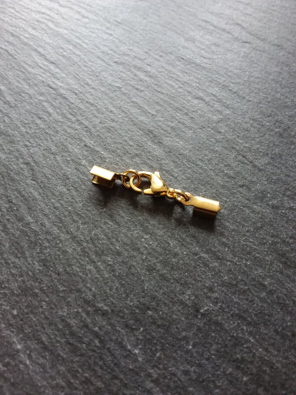 3 or 15 Gold Stainless Steel Folding Crimp End Sets for approx. 3mm Cord with Lobster Clasps
