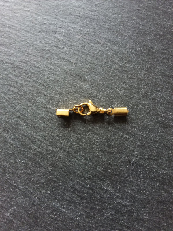 3 or 15 Gold Stainless Steel Folding Crimp End Sets for approx. 3mm Cord with Lobster Clasps