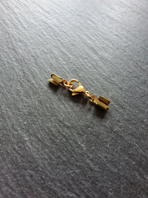 3 or 15 Gold Stainless Steel Folding Crimp End Sets for approx. 3mm Cord with Lobster Clasps