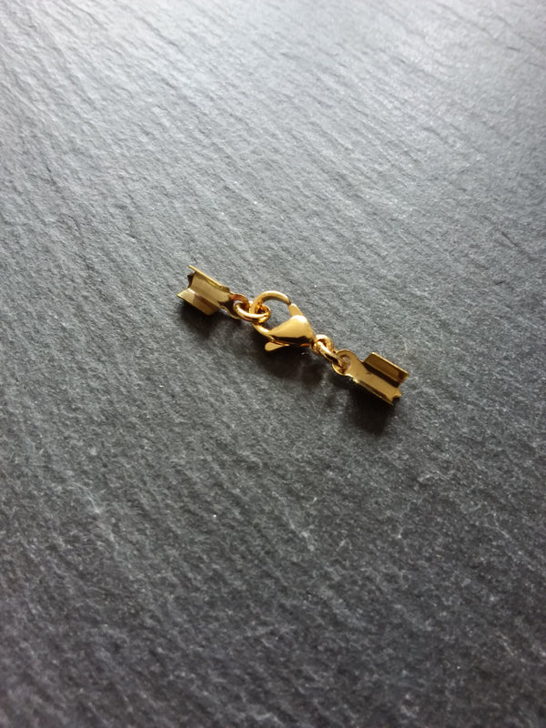 3 or 15 Gold Stainless Steel Folding Crimp End Sets for approx. 3mm Cord with Lobster Clasps