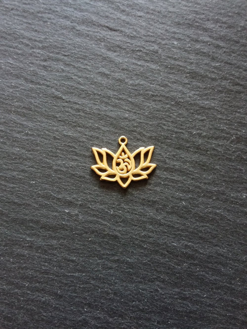4 or 20 Real Gold Plated Lotus Flower with Ohm Charms 20x16mm Nickel FREE