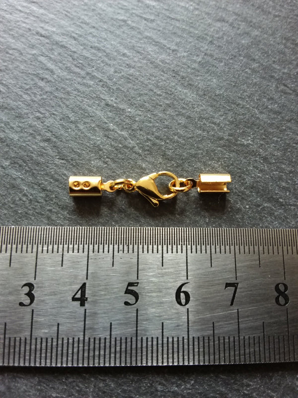 3 or 15 Gold Stainless Steel Crimp End Sets for 3mm to 3.5mm Cord Necklaces & Bracelets