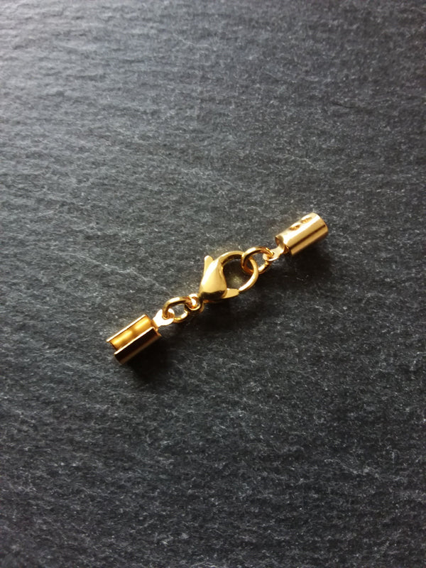 3 or 15 Gold Stainless Steel Crimp End Sets for 3mm to 3.5mm Cord Necklaces & Bracelets