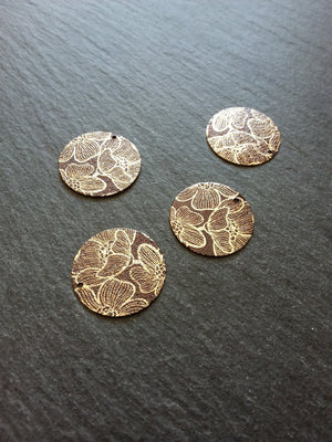 4 or 20 Flower Enamelled Brown & Gold Flat Round Charms 20mm diameter
