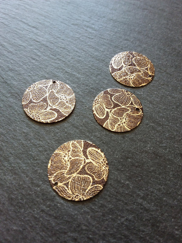 4 or 20 Flower Enamelled Brown & Gold Flat Round Charms 20mm diameter