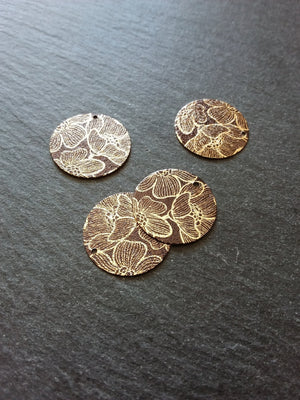 4 or 20 Flower Enamelled Brown & Gold Flat Round Charms 20mm diameter