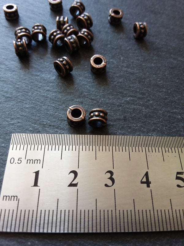 20 or 100 Antique Copper 6mm Diameter Column Spacer Beads 6x4mm Hole: 3.2mm