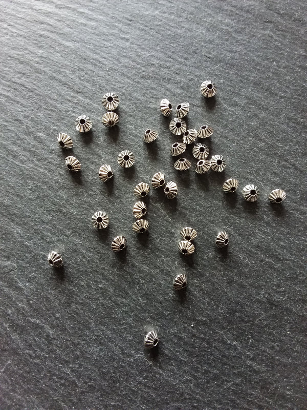 40 or 200 Bicone 5mm Antique Silver Tone Striped Spacer Beads 5x4mm. Hole: 1mm - ContentedCatz