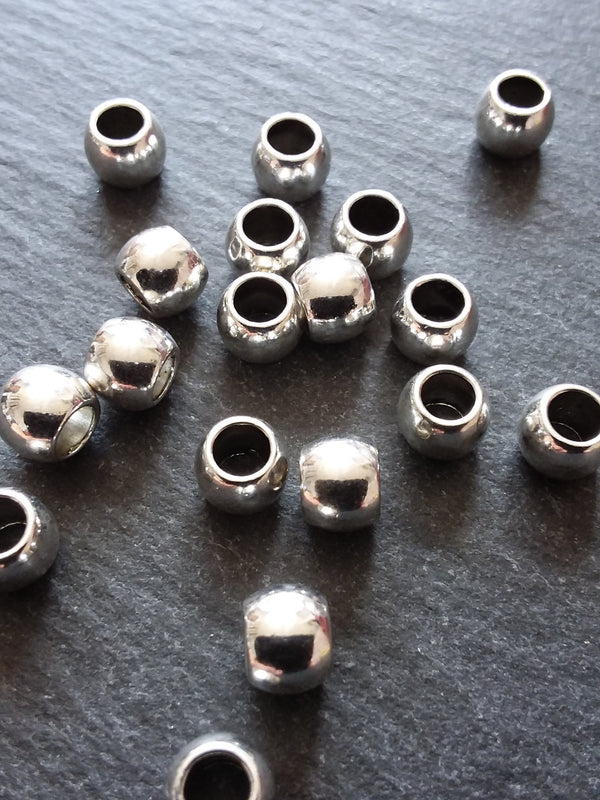 20 or 100 Silver Tone 7mm Smooth Plain Barrel Spacer Beads 7x6mm Hole: 4mm