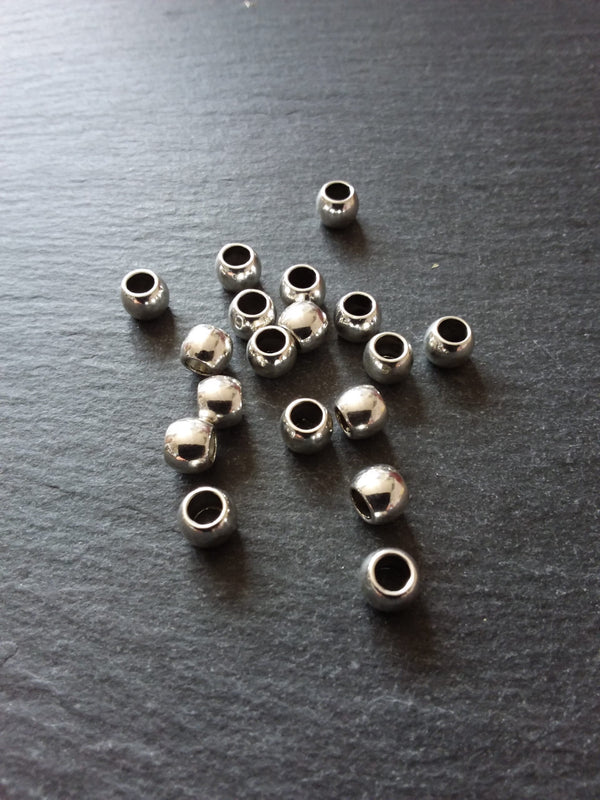 20 or 100 Silver Tone 7mm Smooth Plain Barrel Spacer Beads 7x6mm Hole: 4mm