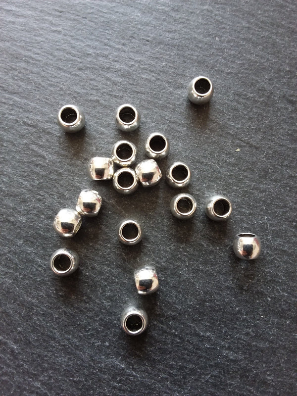 20 or 100 Silver Tone 7mm Smooth Plain Barrel Spacer Beads 7x6mm Hole: 4mm