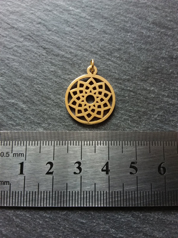1 or 5 Gold Stainless Steel Sahasrara Crown Chakra Lotus Flower Charms Flat 22x19mm