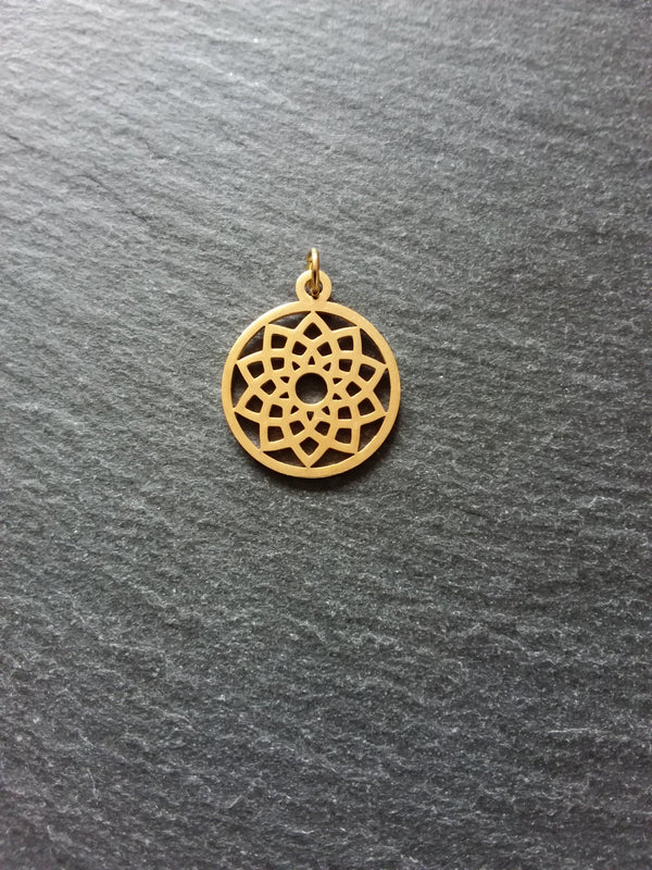1 or 5 Gold Stainless Steel Sahasrara Crown Chakra Lotus Flower Charms Flat 22x19mm