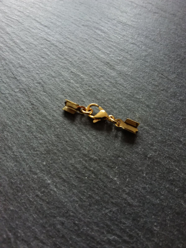3 or 15 Gold Stainless Steel Folding Crimp End Sets for approx. 3mm Cord with Lobster Clasps
