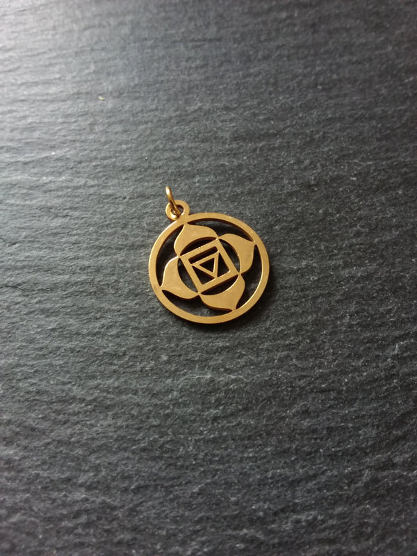 1 or 5 Golden Stainless Steel Muladhara Root Chakra Flower Charms Flat 22x19mm