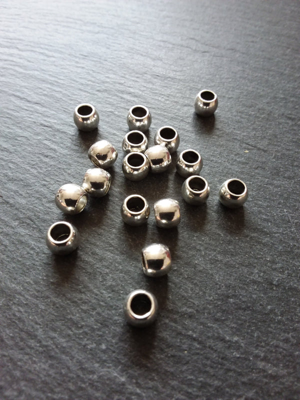 20 or 100 Silver Tone 7mm Smooth Plain Barrel Spacer Beads 7x6mm Hole: 4mm