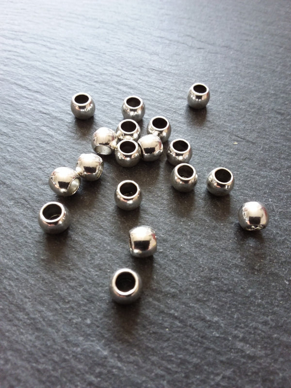 20 or 100 Silver Tone 7mm Smooth Plain Barrel Spacer Beads 7x6mm Hole: 4mm