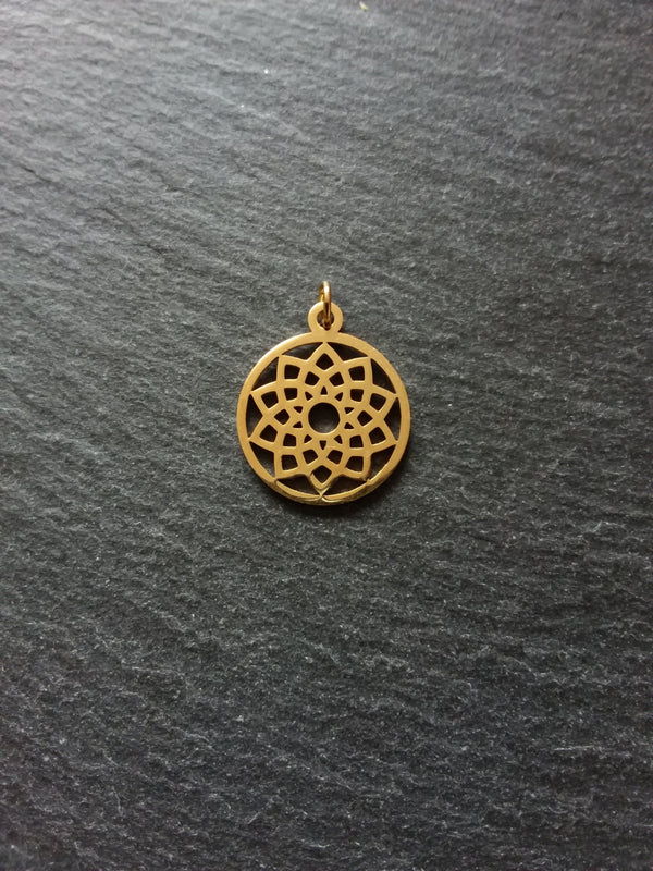 1 or 5 Gold Stainless Steel Sahasrara Crown Chakra Lotus Flower Charms Flat 22x19mm