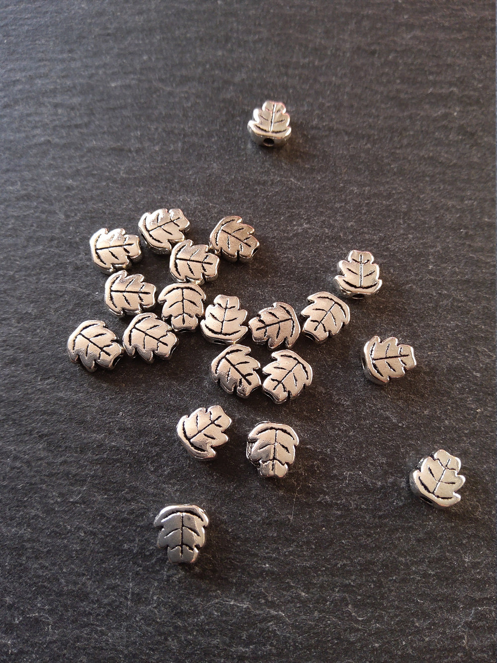 20 or 100 Antique Silver Tone Leaf Beads Double Sided 7x7x3mm