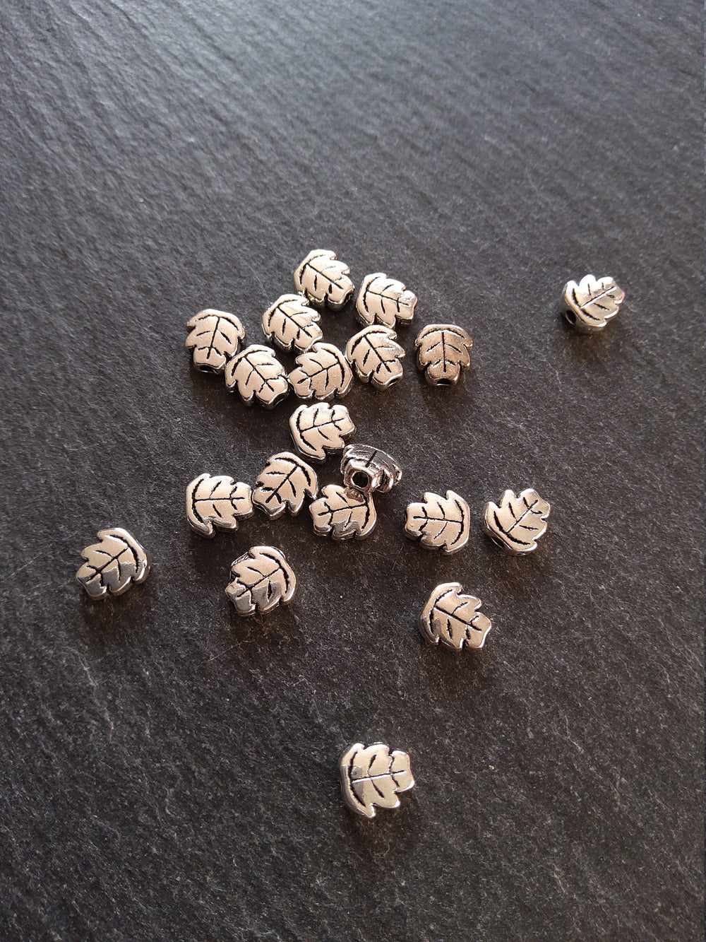 20 or 100 Antique Silver Tone Leaf Beads Double Sided 7x7mm