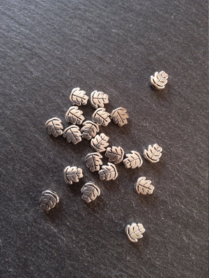 20 or 100 Antique Silver Tone Leaf Beads Double Sided 7x7mm