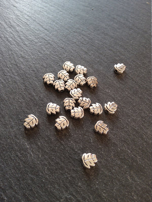 20 or 100 Antique Silver Tone Leaf Beads Double Sided 7x7mm