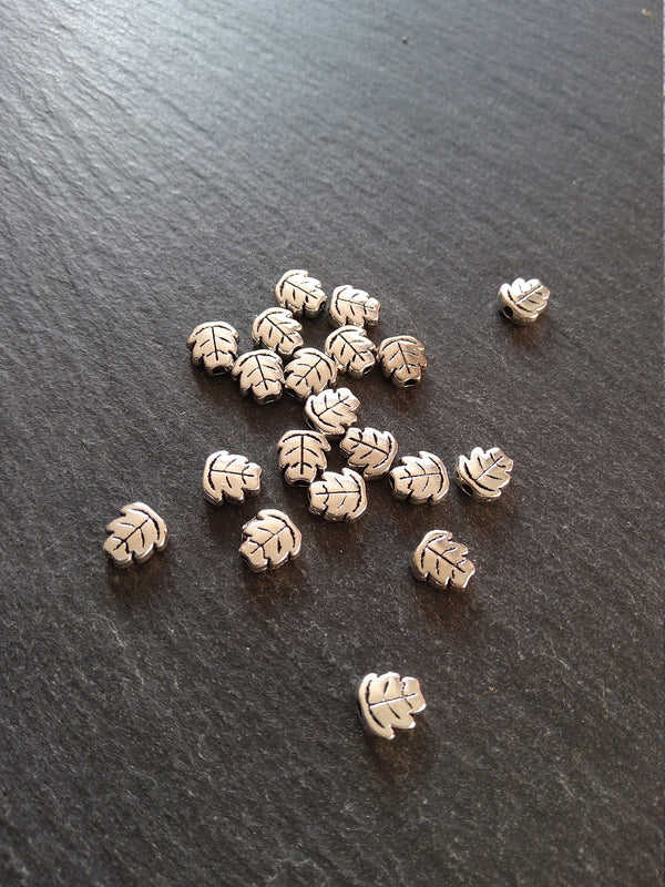 20 or 100 Antique Silver Tone Leaf Beads Double Sided 7x7mm