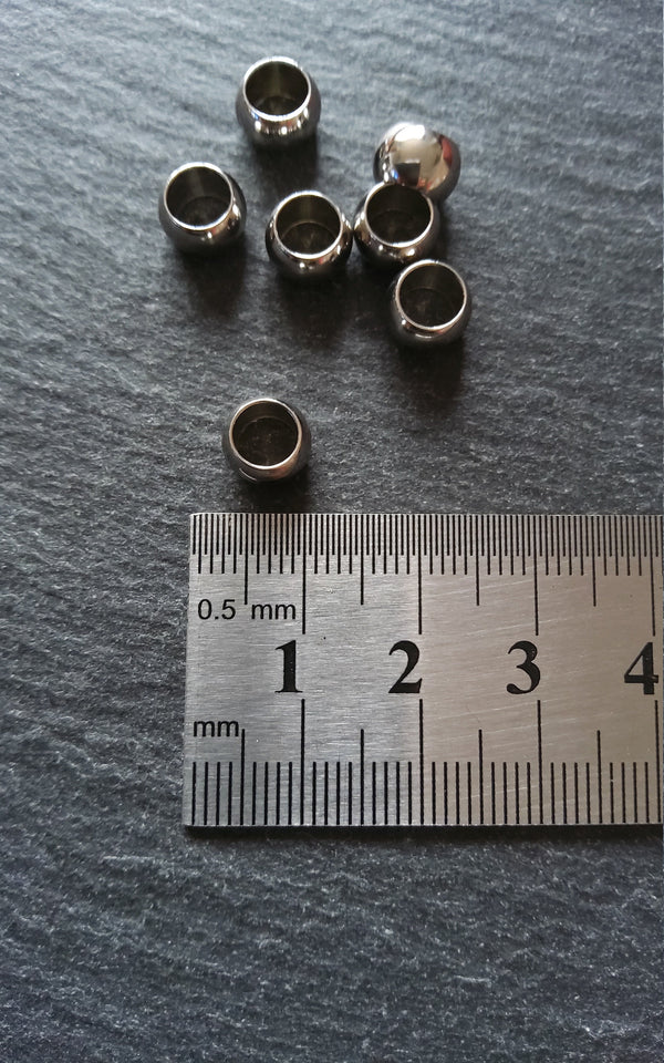 10 or 50 Stainless Steel 8mm Barrel Beads Smooth Solid Round Spacer 8x5mm. Large 5mm Hole