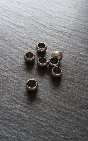 10 or 50 Stainless Steel 8mm Barrel Beads Smooth Solid Round Spacer 8x5mm. Large 5mm Hole