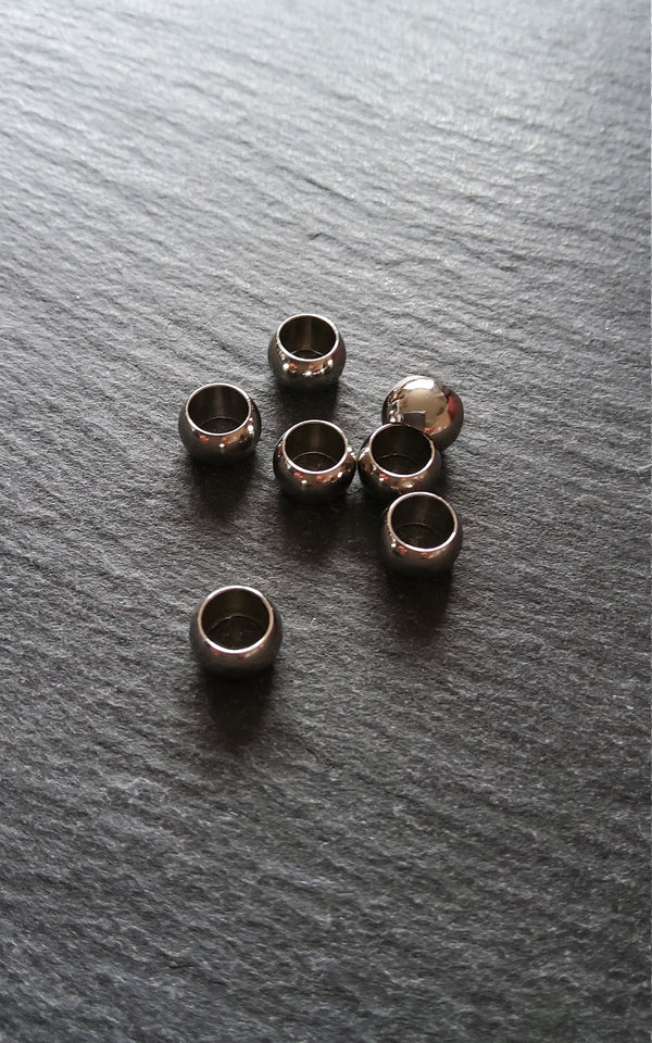 10 or 50 Stainless Steel 8mm Barrel Beads Smooth Solid Round Spacer 8x5mm. Large 5mm Hole