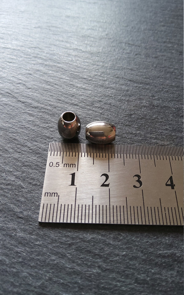 2 or 10 Stainless Steel 10mm Long Barrel Beads Smooth Solid Spacer 10x8mm. Large 4mm Hole