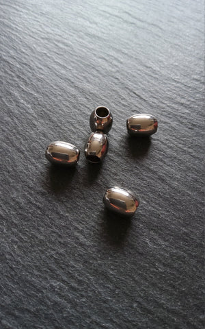 2 or 10 Stainless Steel 10mm Long Barrel Beads Smooth Solid Spacer 10x8mm. Large 4mm Hole