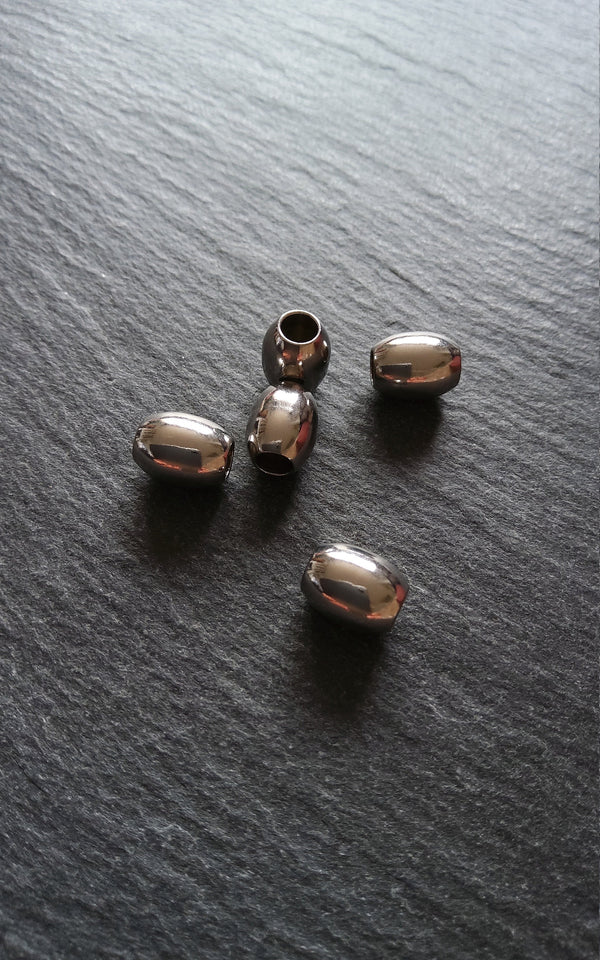 2 or 10 Stainless Steel 10mm Long Barrel Beads Smooth Solid Spacer 10x8mm. Large 4mm Hole