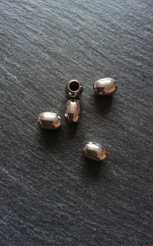 2 or 10 Stainless Steel 10mm Long Barrel Beads Smooth Solid Spacer 10x8mm. Large 4mm Hole