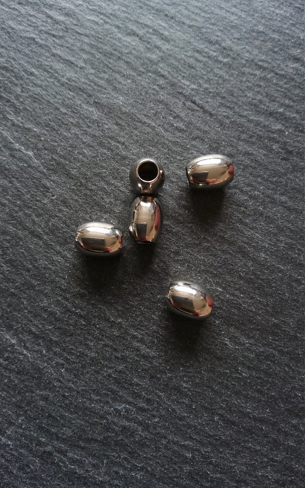 2 or 10 Stainless Steel 10mm Long Barrel Beads Smooth Solid Spacer 10x8mm. Large 4mm Hole