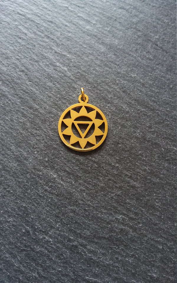 1 or 5 Golden Stainless Steel Manipura Solar Plexus Chakra Charms Flat 22x19mm