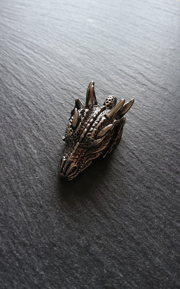 1 or 5 Large Dragon Head Pendant Antique Silver Stainless Steel 45x22x17mm