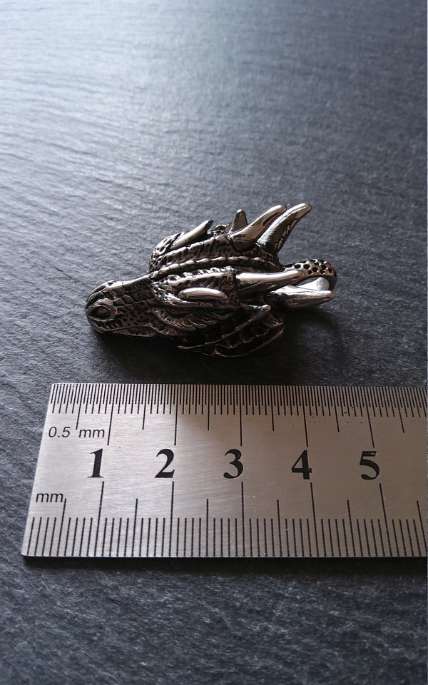 1 or 5 Large Dragon Head Pendant Antique Silver Stainless Steel 45x22x17mm