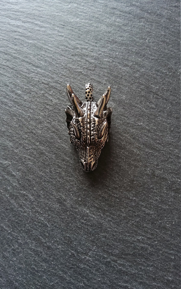1 or 5 Large Dragon Head Pendant Antique Silver Stainless Steel 45x22x17mm