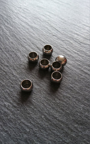 10 or 50 Stainless Steel 8mm Barrel Beads Smooth Solid Round Spacer 8x5mm. Large 5mm Hole