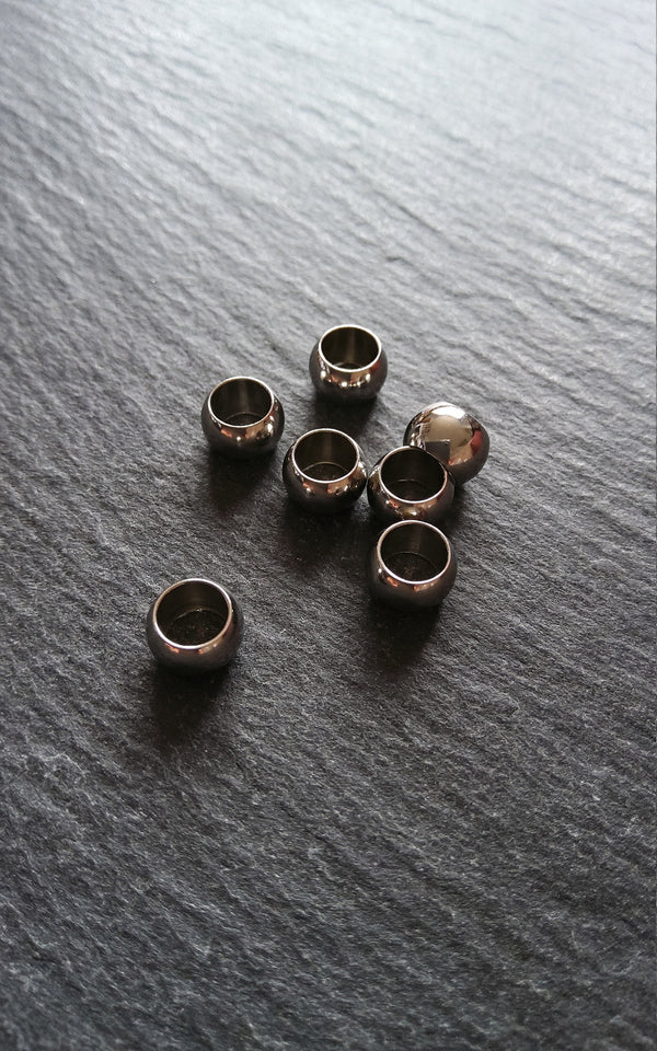 10 or 50 Stainless Steel 8mm Barrel Beads Smooth Solid Round Spacer 8x5mm. Large 5mm Hole