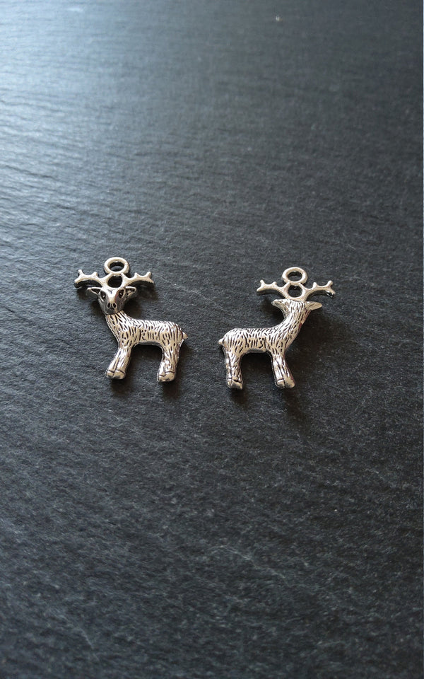 10 or 50 Reindeer Charms Antique Silver Tone Alloy 24x19x3.5mm