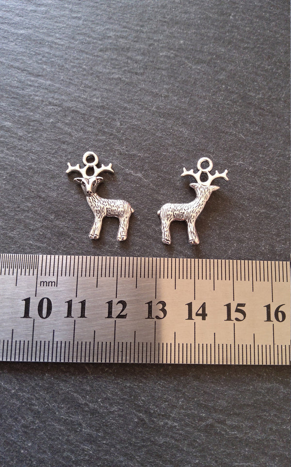 10 or 50 Reindeer Charms Antique Silver Tone Alloy 24x19x3.5mm