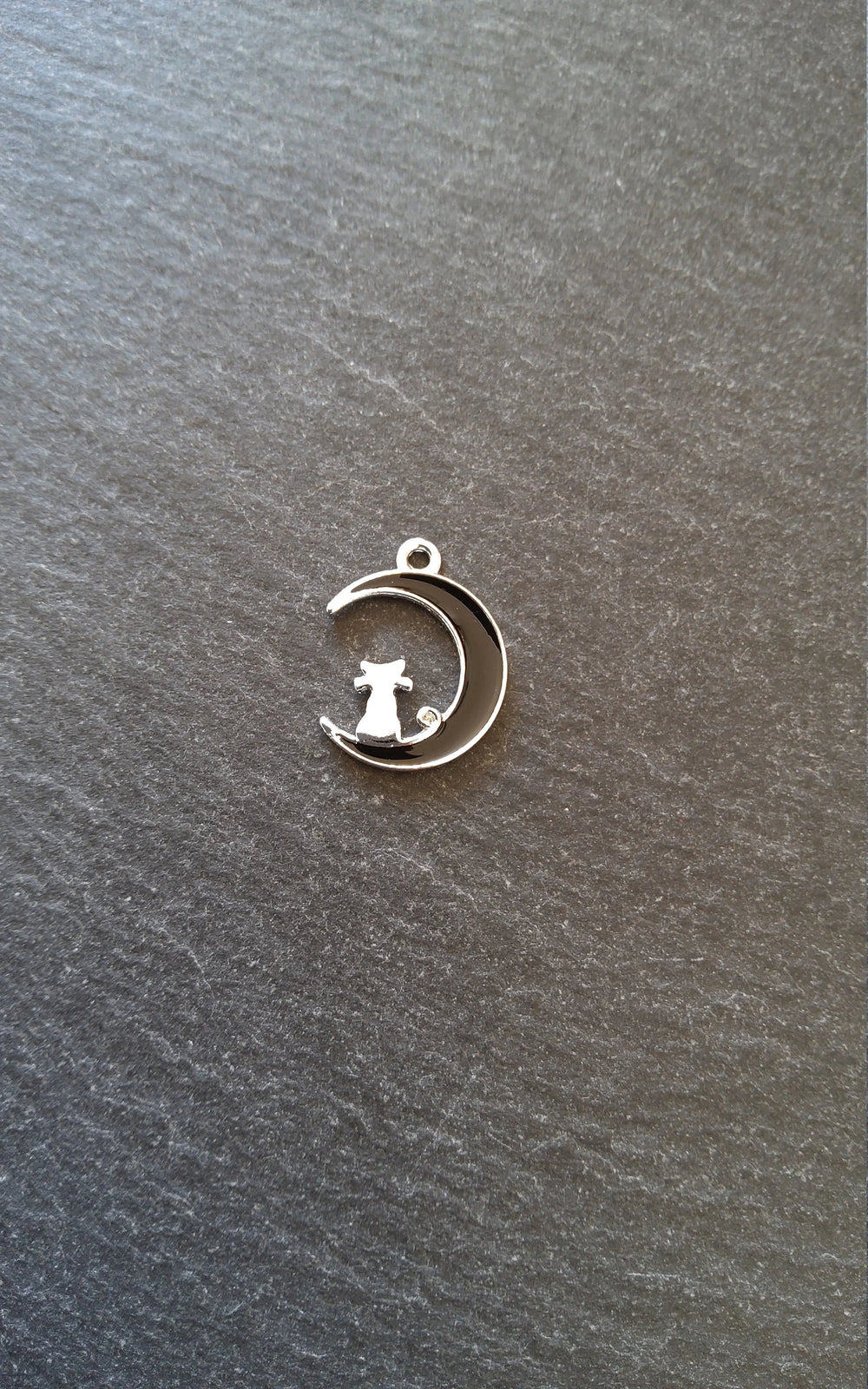 6 or 30 Cat & Crescent Moon Charms Silver Tone Alloy with Black Enamel 20x16mm - ContentedCatz