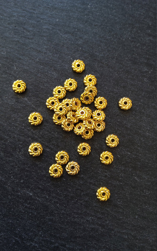 40 or 200 Spacer Beads 6mm Flat Round Gold Plated 6x1.8mm